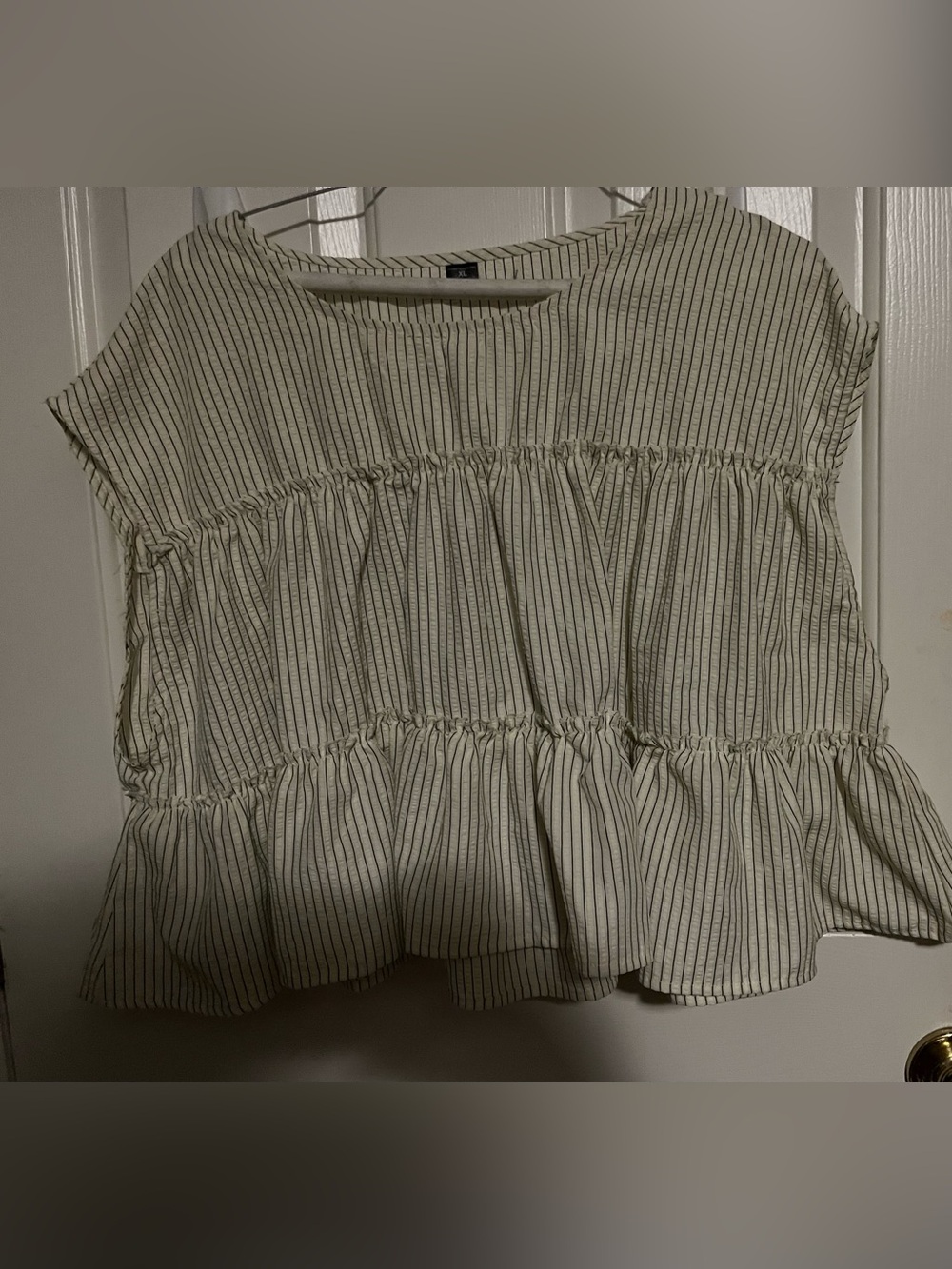 crème and green stripe tiered oversized crop tank
